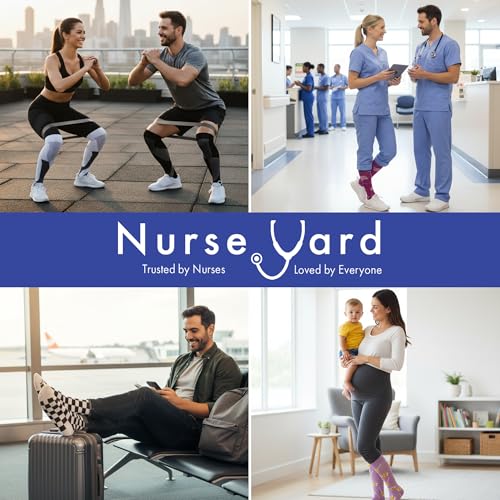 Image of Nurse Yard Compression Socks for Nurses - Women & Men - 20-30mmHg Graduated Compression, Zero-Toe Compression, For Medical Staff, Nursing, Athletic Support Such As Running, Cycling, Hiking - 1 Pair