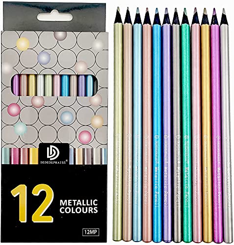 Madeki 12 lápices de colores metalizados para colorear, dibujos y tarjetas de felicitación