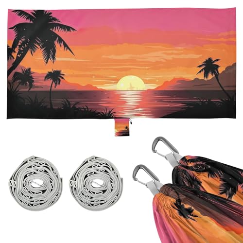 Haskirky Sunset Tree Camping Hammock, Single Portable Hammocks with Tree Straps & Attached Carry Bag, 330Lbs Capacity Perfect for Outside Indoor Hiking Beach Backpack Travel