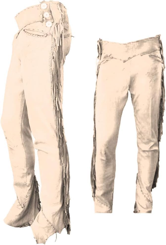 Men's Traditional Cowboy Western Leather Pants Gold Braided with Side Fringe Native American Western Pant Buck Skin