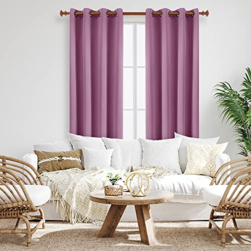 Image of Deconovo Fuchsia Pink Blackout Grommet Thermal Insulated Drapes and Curtains for Living Room, 52x84 Inch