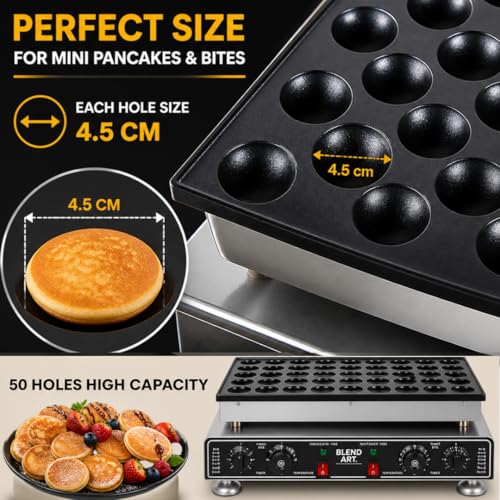 Image of Blend Art Mini Pancake Maker Machine Commercial Electric Non Stick Pancake Baker Stainless Steel Adjustable Temperature 50-300C Fast Heating for Bakery Cafe Food Stall Home 50 pcs