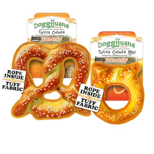 Image of Doggijuana Twisted Pretzel & Pretzel Ring Dog Toy Bundle | 2 Pack, Squeaky | Refillable squeaky plush dog toy + organic calming catnip; eases anxiety, stress & storms; drug-free, hand-harvested
