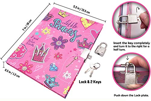 GINMLYDA-Kids-Diary-with-Lock-for-Girls-7x53-Inch-160-Pages-Girls-Notebook-Journal-for-Writing-Drawing-Best-Gift-for-Children-Age-5678910Princess