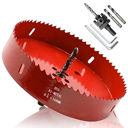 Hordion 168mm 6 5/8" Hole Saw with Drill Bits & Arbor, Heavy Duty Bi-Metal Hole Cutter for Cornhole Boards Wood Plastic Drywall