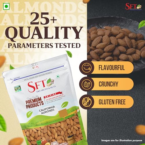Image of SFT Pure California Almonds /Badam Whole, 500g, Real Nuts, High in Fiber, Badam Giri, Rich in Protein, Magnesium, Phosphorus and Dietary Fibre, Nuts & Dry Fruits