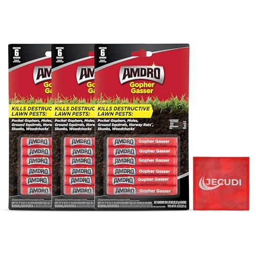 Amdro Gopher Gasser Bundle Pack 3 Packs of Gopher Gassers (6 Per Pack) with Professional Contractor Tips Rodent Control for Lawns Gardens & Golf Courses Outdoor Use Only (3)