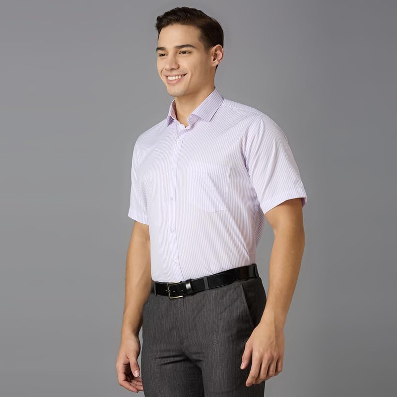 Image of MARK & ALBERT Men's Striped Half Sleeves Regular Fit Shirt | Stretchable Fabric