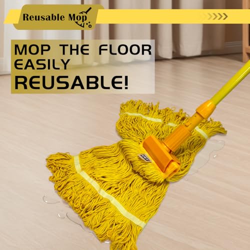 Image of Heavy Duty Wet Industrial Cleaning Mop Head - 21 oz Yellow mop Head Replacement Cotton Washable Industrial mop Heads Heavy Duty for Commercial & Home Cleaning(Yellow)