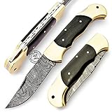 Back Lock Double Bolster Buffalo Horn 8'' 100% Handmade Damascus Steel Folding Pocket Knife 100% Prime Quality