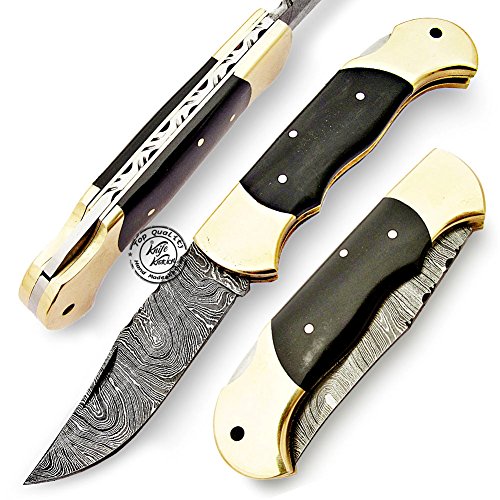 Back Lock Double Bolster Buffalo Horn 8'' 100% Handmade Damascus Steel Folding Pocket Knife 100% Prime Quality