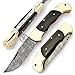 BACK LOCK Double Bolster Buffalo Horn 8'' 100% Handmade Damascus Steel Folding Pocket Knife 100% Prime Quality