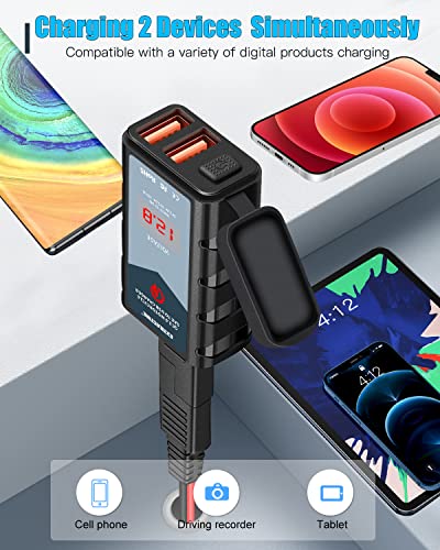 Image of EXTRACTME 6.8A Motorcycle USB Charger, Quick Charge 3.0 Dual USB Motorcycle Phone Charger with Voltmeter & ON /Off Switch, Waterproof Motorcycle Accessories SAE to USB Adapter