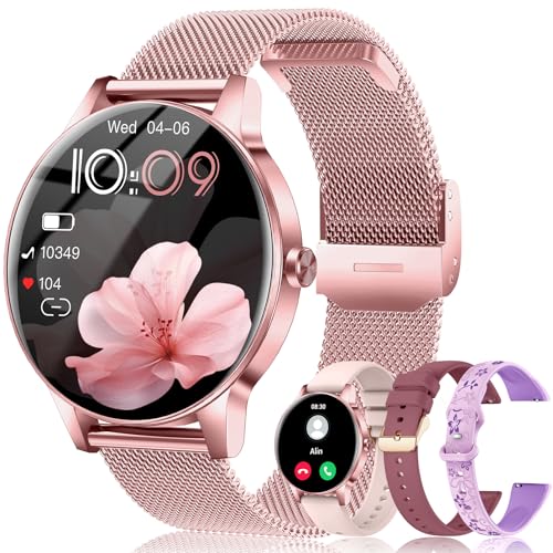 Colesma Smart Watch for Women, Answer/Make Call,1.27'' Touchscreen, 120+ Sports Modes Fitness Tracker, 24H Heart Rate/Sleep/Menstrual Cycle/IP68 Fitness Watch for Android iOS, 4 Straps (Pink)