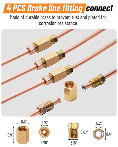 Bremsleitung Bördelgerät, 7,6 m Bremsleitung Ø 4,75 mm 3/16 Stahl im Set (16 Verschraubungen+ 4 Verbinder), Doppelt und Einfach Bördelgerät für Bremsleitung