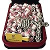 elegantmedical Handmade ROSE PINK Veluriyam ROSE BEADS ROSARY & ITALY CROSS MEDAL Catholic necklace GIFT BOX