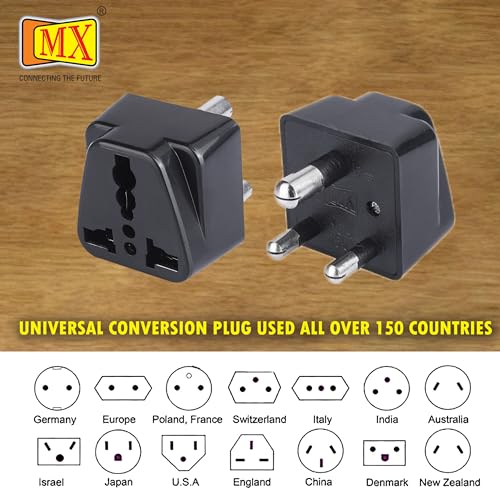 Image of MX 5A 250V Universal Conversion Plug India to South Africa Adapter 3-Pin Adapter Ideal for Homes, Offices, Hotels, and Travel use in India & South Africa Pack of 1 | 3-Pin Converter Plug