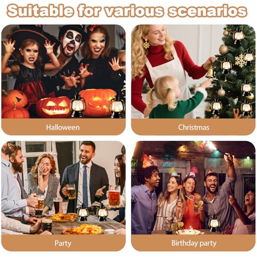 12 Stück Schwarz Mini Laterne LED, Mini Weihnachtsdeko Laterne, Tischdeko Weihnachten, Led Weihnachtslaterne, Vintage Kerze Laternen Hängende Für Mittelstück Geburtstag Weihnachten Party Retro – Bild 5