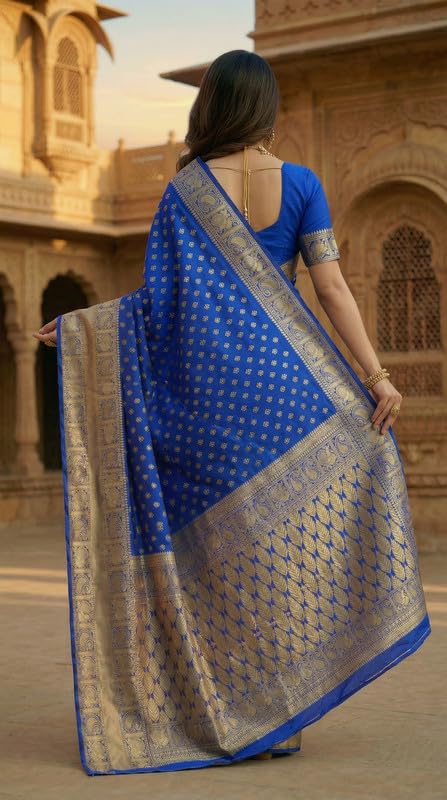 Image of C J Enterprise Women's Pure Soft Silk Saree With Blouse Piece For Wedding (Priya)