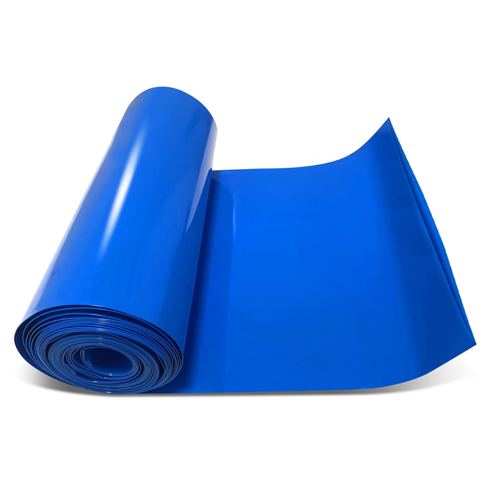 Flat Width 7.9in(200mm) PVC Heat Shrink Wrap Tube for 18650 21700 Lithium Battery DIY Battery Packs Blue Length 9.9ft (3m)