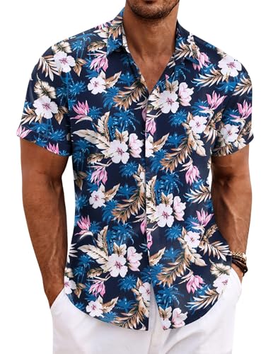 Image of COOFANDY Men's Linen Shirts Short Sleeve Casual Shirts Button Down Shirt for Men Beach Summer Wedding Shirt