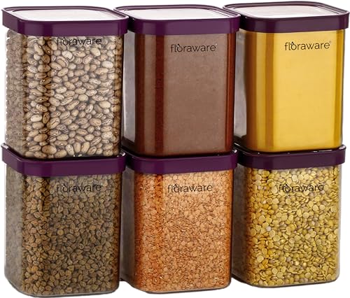 Floraware Food Safe Plastic Multiuse Square Fit-Lock Airtight Storage Jar, Containers For Kitchen Storage Set I Grocery Kitchen Container Set I Multipurpose Jar, 1150 ml, set 6 BPA free, Purple (B0C5N16W7N) Amazon Price History, Amazon Price Tracker