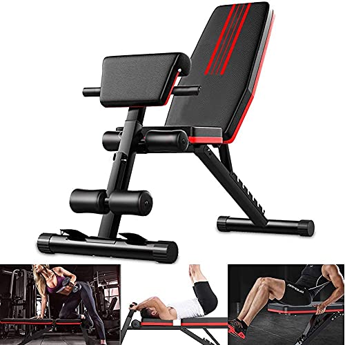 OTQEFTN Dumbbell Bench Fitness Gym Weight Bench Press Preacher Curl Bench Foldable, Utility Weight Bench Adjustable with Leg Extension, Positions, 440LBS Weight Capacity