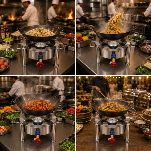 Image of Round Catering Burner Heavy Duty LPG Gas Stove | Stainless Steel, Commercial Cooktop, For Hotel Restaurant Catering Kitchen, CTG-BRNR-RND-10X10X08-N