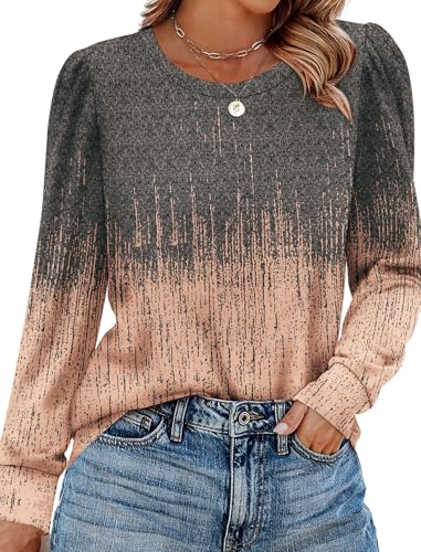 Womens Long Sleeve Shirts 2025 Fall Tunic Tops Crewneck Blouses Print