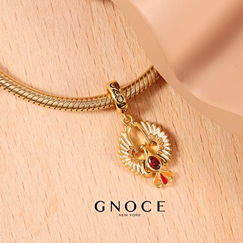 Image of GNOCE Owl Pendant Bead Charm With Bracelet S925 Sterling Silver Guarding You 18k Gold Plated Charm with CZ Fit for Bracelet /Necklace Charm Gifts for Animal Lover
