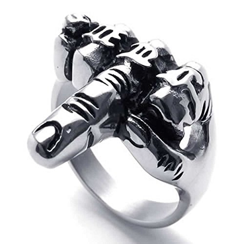 Bague homme acier inoxydable argent noir style biker pour phalange et doigt