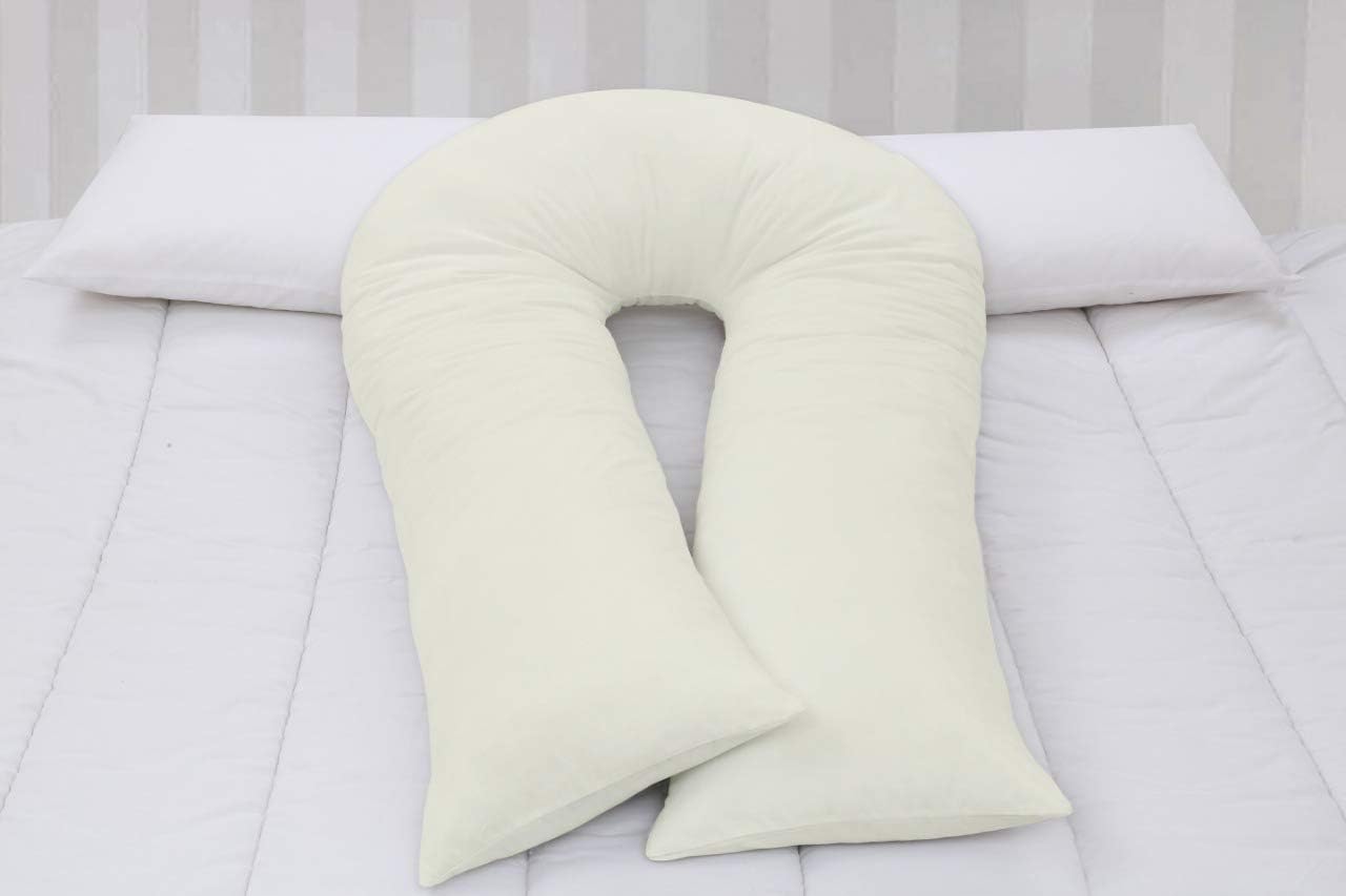 Rockfields U Shape Pillow Case Body Bolster White Filled Maternity Pregnancy Support (Cream, 12ft Case Only)
