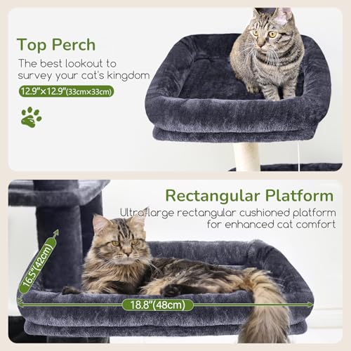 Image of Globlazer Extra Large Platform Cat Tree, 65in Sturdy Cat Scratching Tree for Indoor Cats Large Adult, Big Cat Perch Tower with 3 Padded Perches, 6 Scratching Posts, Cat Condo, Hammock, S65, Dark Grey