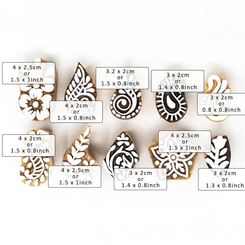Image of Wooden Indian Traditional Design Printing Stamps /Blocks for Printing Saree Border /Dresses /Craft Card Making /Scrapbook /Clay Pottery (Set of 10)