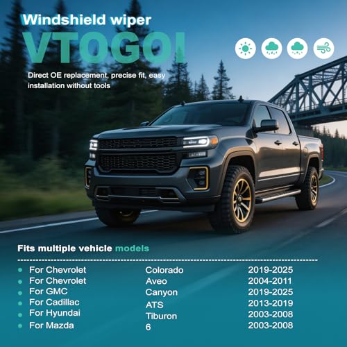 Image of VTOGOI OEM Quality 22''+18'' Windshield Wiper Blades,Premium All-Seasons J-Hook Replacement Wiper Blades (2 Pack)