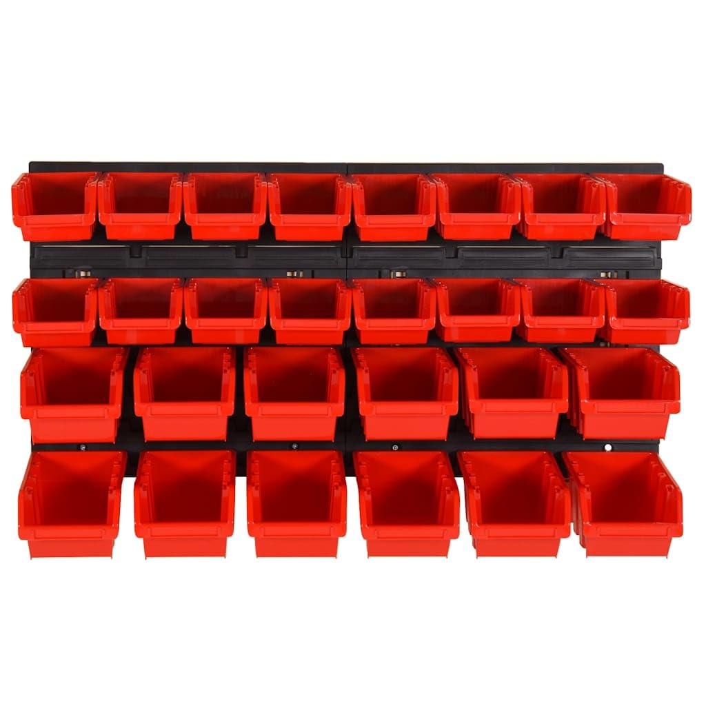 Wandregal 30-tlg. Stapelboxen, Werkzeugwand, Polypropylen, Rot