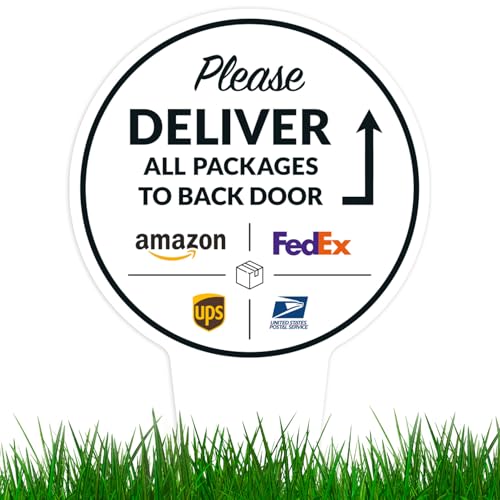 Image of Package Delivery Sign, Delivery Instructions Please All Package to Back Door Sign, 9x17 Inches Round Shape, Aluminum Composite Made in USA by Sigo Signs