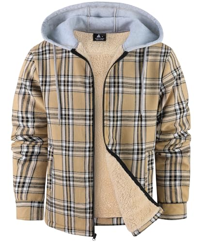 WENTTUO Mens Flannel Plaid Jacket Long Sleeve Fleece Sherpa Lined Winter Jacket Warm Coat