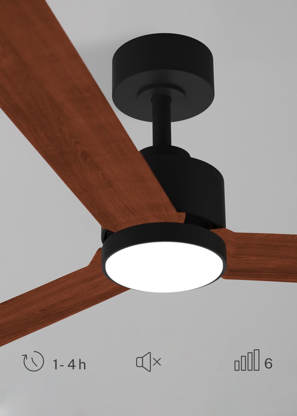 CREATE / WIND MODERN L/Ventilatore da soffitto con luce nero legno scuro con WiFi e telecomando / 40W, Luce LED 3 temperature, Ø152 cm, funzione estate-inverno