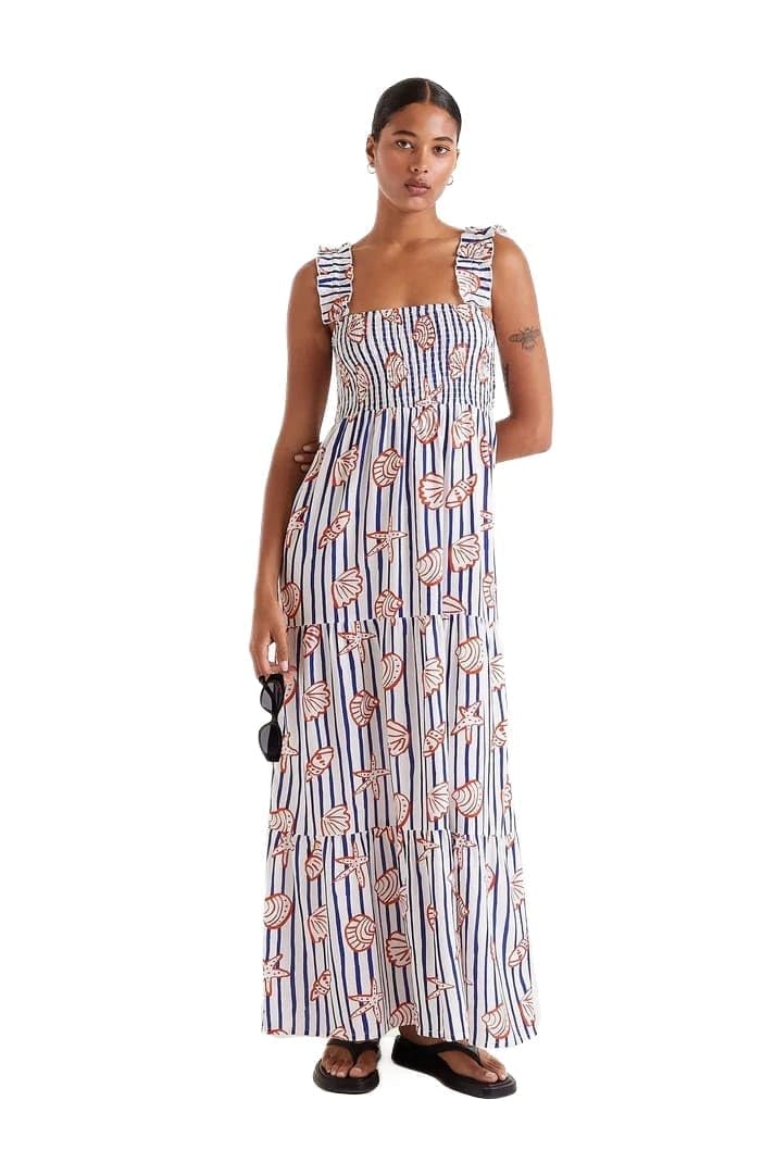 Compañía Fantástica Women's Blue Compania Fantastica And White Striped Midi Dress With Shells