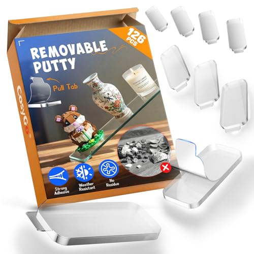 Clear Removable Mounting Putty with Pull Tab, Heat/Waterproof Double Sided Adhesive Dots, Museum Stick Tack &amp; Earthquake Putty for Displays, Posters, Wall Decor &amp; Crafts, 0.39" x 0.78"(126 Pcs)