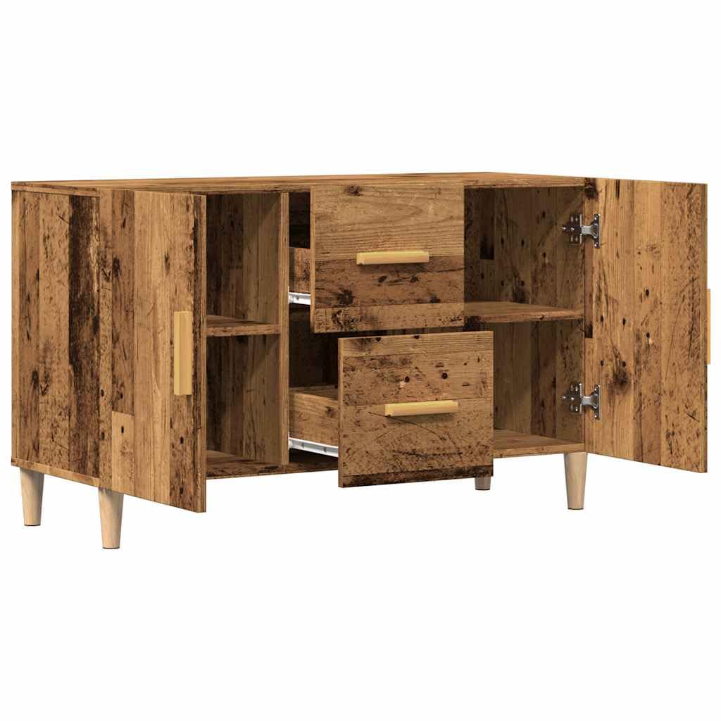 Buffet aspect bois vieilli - 100 x 36 x 60 cm - Avec pieds en métal - Pour salon, salle à manger, couloir, chambre à coucher, cuisine, bureau, espace de rangement et ordre