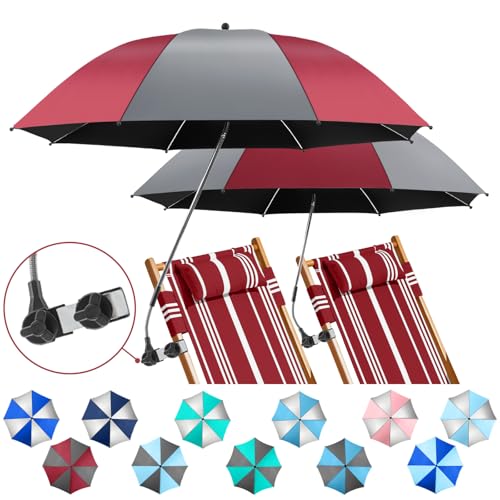 NBtoUS 2 Pack Chair Beach Umbrella with 360 Universal Clamp, UPF50+ Umbrella Outdoor Patio Sun Protection for Chairs, Beach &Patio Use (Grey/Wine Red)