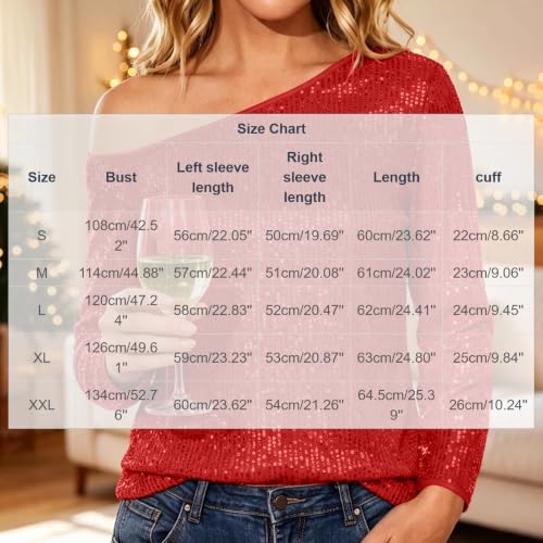 OTSANT Womens Sequin Top One Shoulder Long Sleeve Sparkly Party Evening Top - image 4