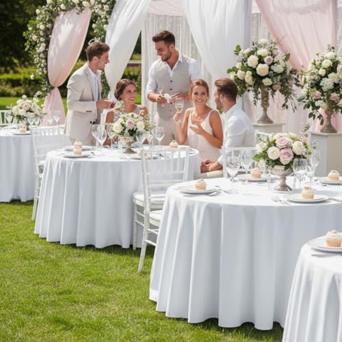 Fitable 6 Pack White Round Tablecloths - 120 Inches in Diameter - Stain Resistant and Washable Table Clothes, Polyester Fabric Table Covers for Wedding, Party, Banquet, Formal Events by Fitable - Image 7