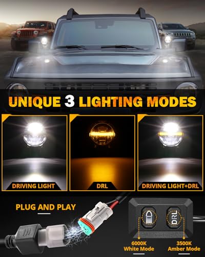 Image of Auxbeam 4In LED Offroad Lights 2PCS, 110W Round LED Pods Auxiliary Driving Light with Amber DRL Design, Super Bright Light Bar Round Fog Light Wiring Harness for Truck Pickup SUV ATV UTV 4x4
