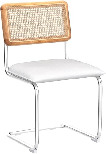 Miniatura 4 de ONEVOG Juego de 2 sillas de comedor tapizadas Boucle, sillas de caña con marco de madera de goma resistente, cómodas sillas de cocina con respaldo