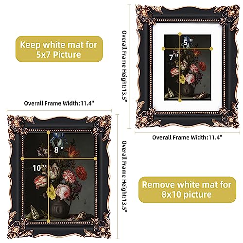 Image of Saysmile 8x10 Vintage Picture Frame with Embossed Flower Design, Black Ornate Frame for 8x10 or 5x7 Pictures with White Mat, Hand-Crafted Resin Antique Frames for Tabletop & Wall Hanging, Home Decor (Black)