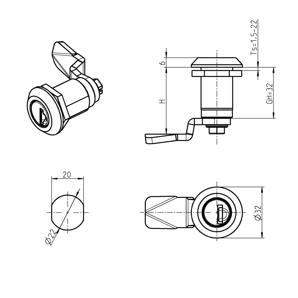 1x Vorreiber mit Steckzylinder schwarz Klappenschloss Wohnwagen Drehriegel Klappenschloss Gaskasten 1C00-U875 mit Steckzylinder 2x Schlüssel und Zunge1C00-U875-03
