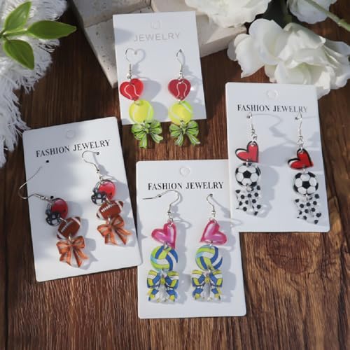 Cute Sport Ball Dangle Drop Earrings Love Heart Helmet Bowknot Tennis Football Baseball Basketball Volleyball Soccer Dangling Earrings for Women Sport Jewelry Gifts3